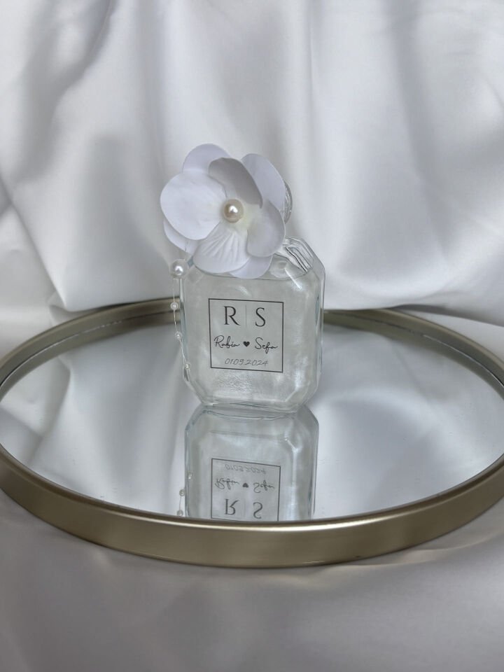 İnci Tozlu Islak Ortanca Çiçekli Kolonya Şişesi